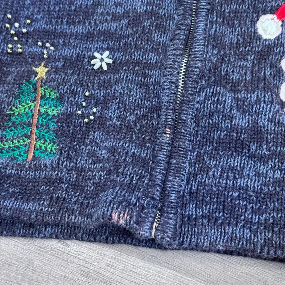 Vintage 90s Santa  Christmas  Zip Cardigan Sweater 2X Plus Size Holiday Knit - Picture 4 of 7